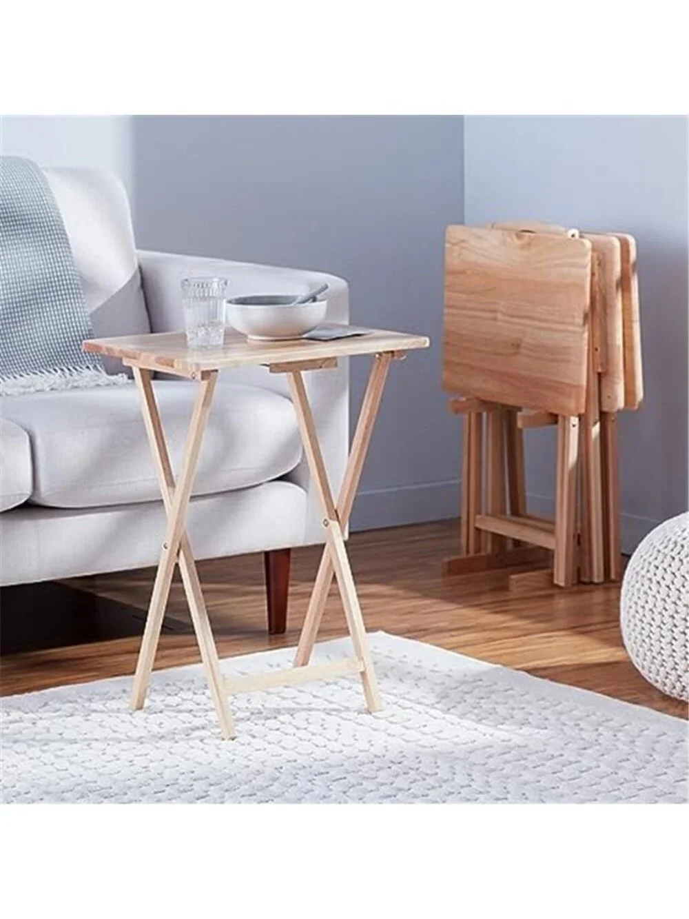 Classic Foldable TV Dinner Tray Table with Storage Rack, 14.6 L x 19 W x 26 H in